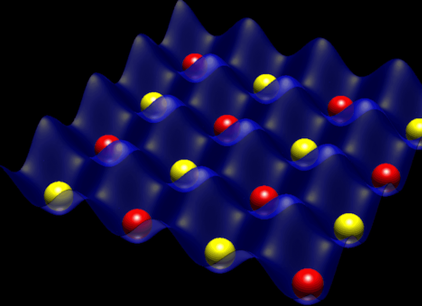 rendered image of a lattice of neutral atoms